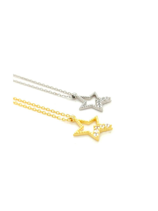 Drandakis Necklace with design Star from Gold Plated Silver with Zircon