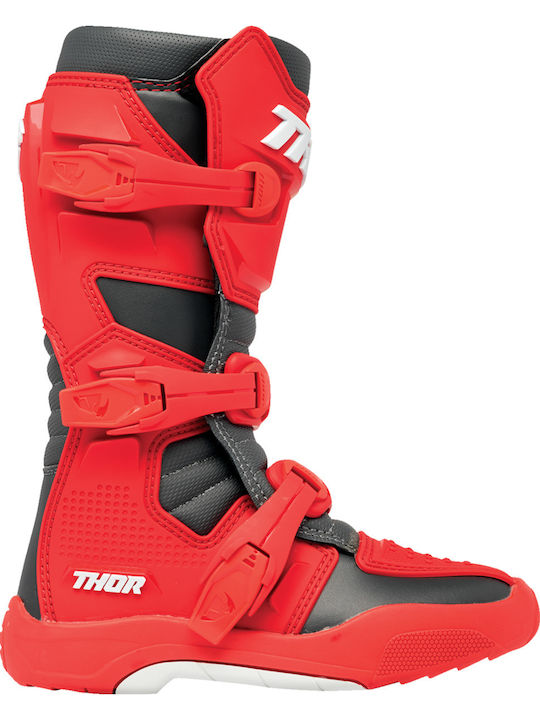 Thor MX Youth Blitz XR Leather Kid's Motocross Boots Red/Charcoal