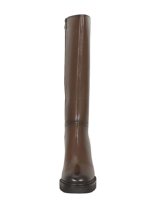 Gianna Kazakou Leather Women's Boots with Zipper Brown