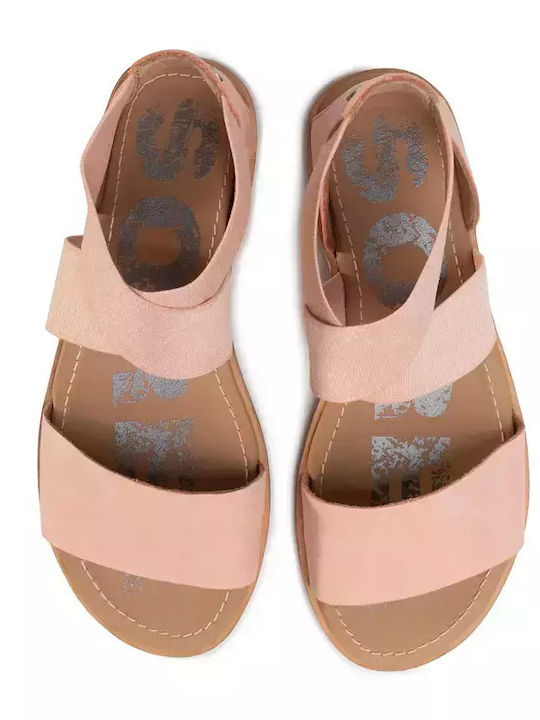 Sorel Ella Leather Women's Flat Sandals in Pink Color