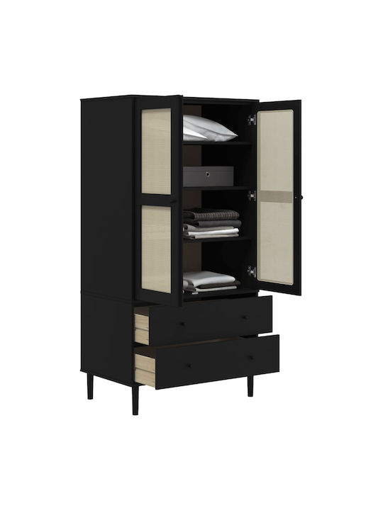 Δίφυλλη Ντουλάπα με Καθρέπτη Μαύρο 90x55x175cm