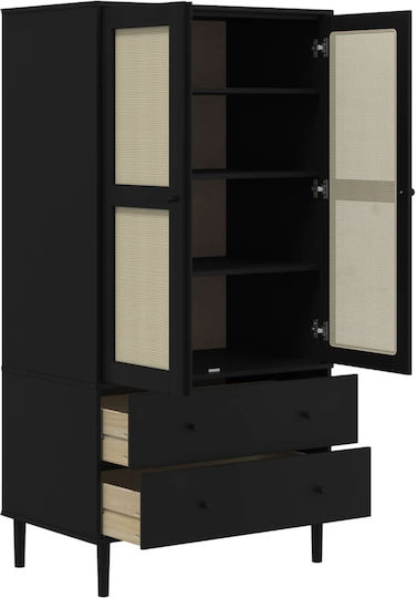 Δίφυλλη Ντουλάπα με Καθρέπτη Μαύρο 90x55x175cm