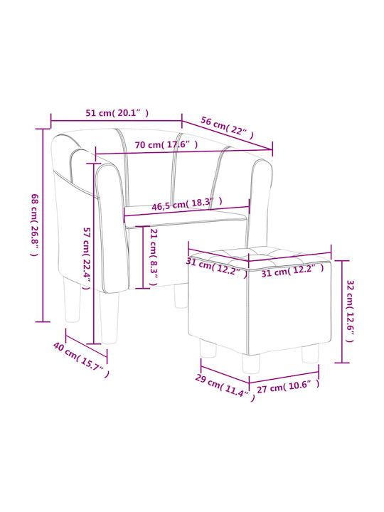 Μπάρελ Πολυθρόνα με Υποπόδιο Μπορντό 70x56x68cm