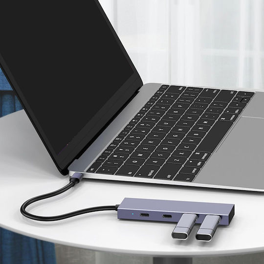 Powertech Hub 4 Θυρών USB 3.0 με σύνδεση USB-C Γκρι