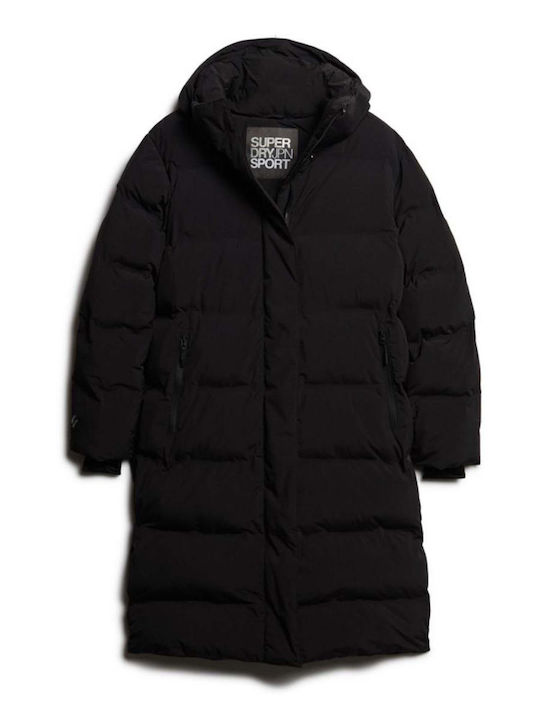 Women's Long Puffer Jacket for Winter with Hood Black