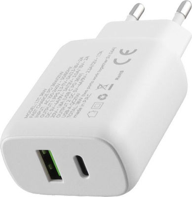 Lime Încărcător Fără Cablu cu Port USB-A și Port USB-C 36W Livrarea energiei / Încărcare rapidă 3.0 Albς (LTC36W)