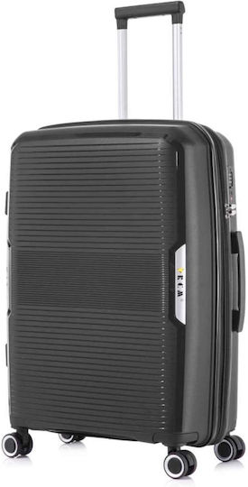 RCM Large Travel Suitcase Hard Black Velvet-Black Metal with 4 Wheels Height 75cm