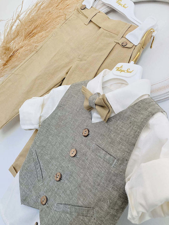 Vintage Soul Taufkleidung für Jungen Beiges Anzug Set 4 Stück