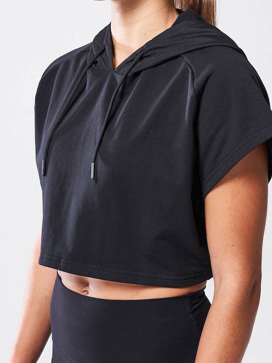Bluze Damă Sport Crop Top Fără Mânecă Negru