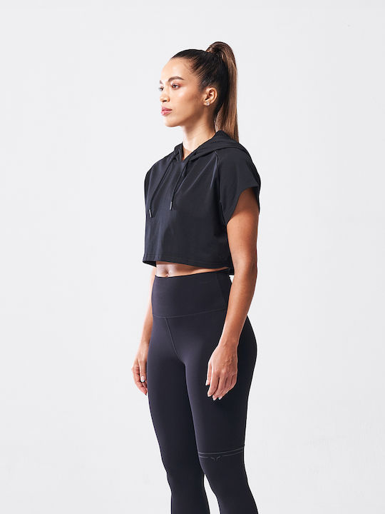 Bluze Damă Sport Crop Top Fără Mânecă Negru