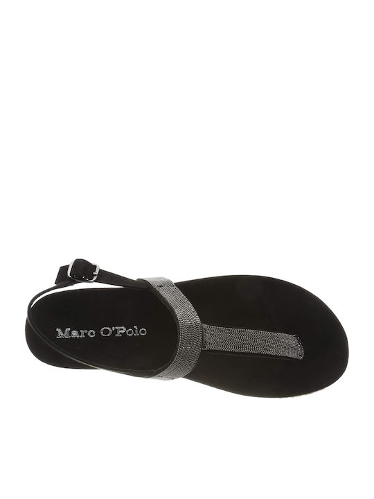 Marc O'Polo Leder Damen Flache Sandalen in Schwarz Farbe