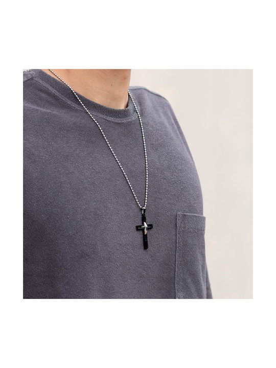 Piercing.gr Schwarz Herren Kreuz aus Stahl mit Kette