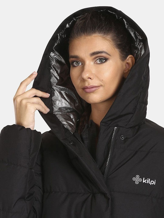 Lang Damen Puffer Jacke für Winter Black.