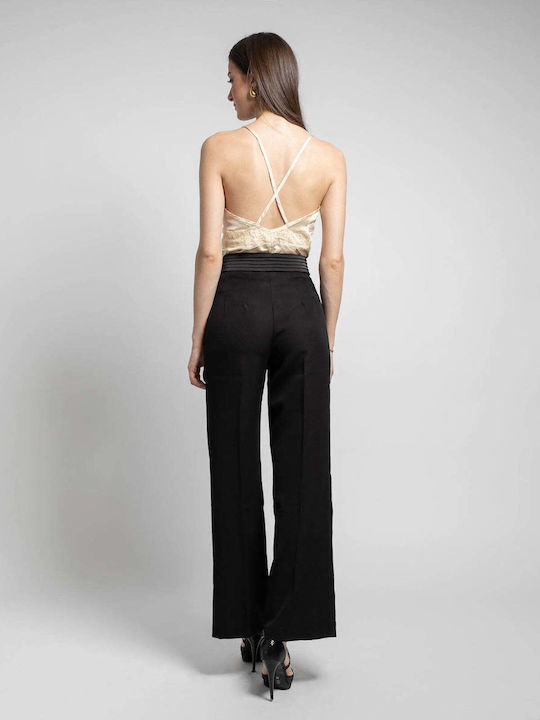 Dama Tesatura Pantaloni cu Croială Dreaptă Black