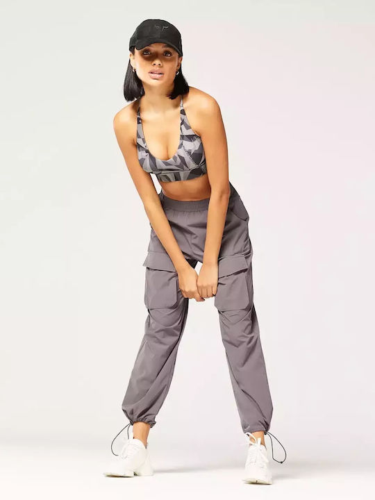 Damen Hoch tailliert Stoff Cargo Hose mit Gummizug in Lockere Passform Charcoal