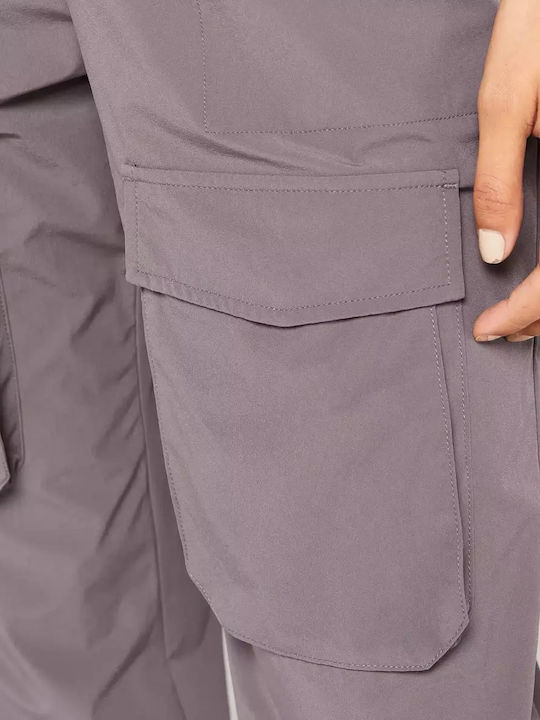Damen Hoch tailliert Stoff Cargo Hose mit Gummizug in Lockere Passform Charcoal