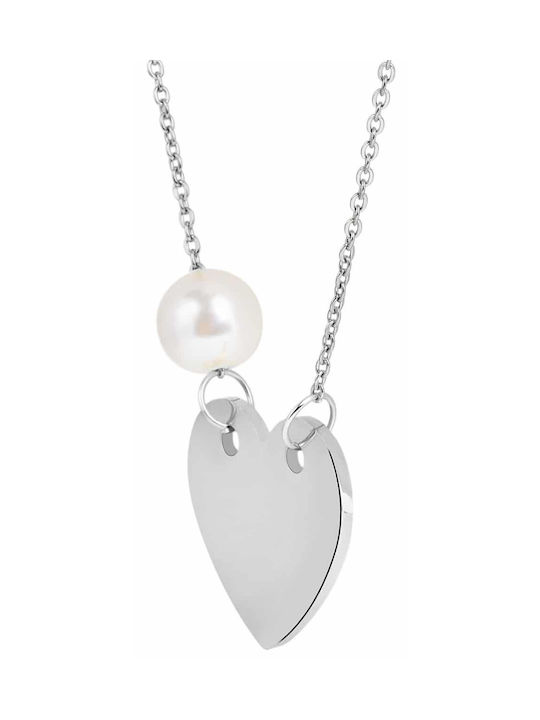 Akzent Necklace with design Heart from Steel with Pearls