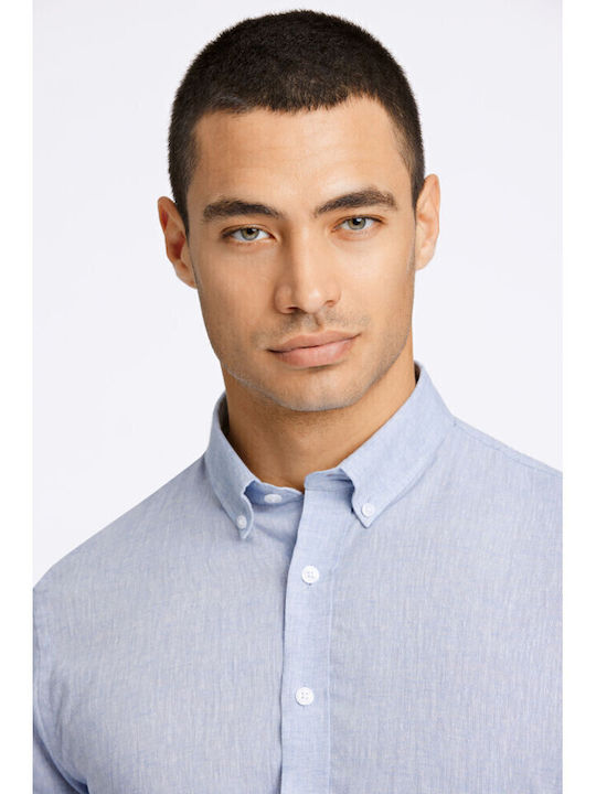 Long-sleeved Linen Shirt Light Blue