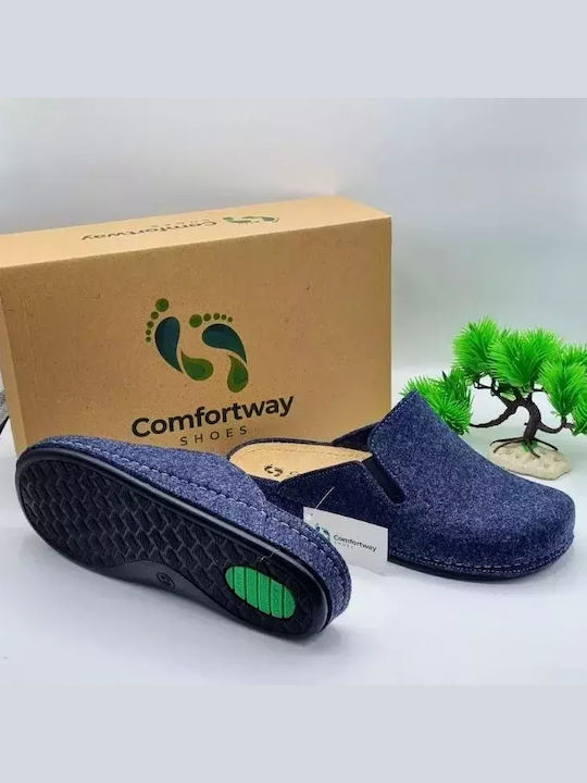 Comfort Way Shoes Χειμερινές Ανδρικές Παντόφλες Μπλε