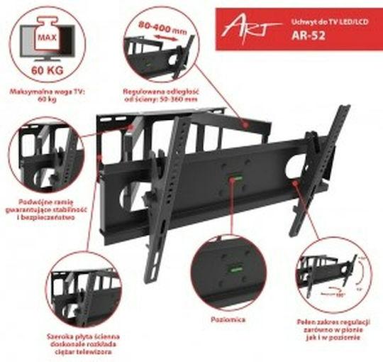 Art AR-52 AR-52 Suport TV de perete cu braț până la 70" și 60kg