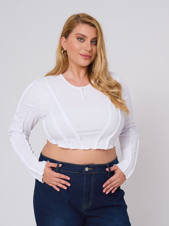 Women's Crop Top Long Sleeve White