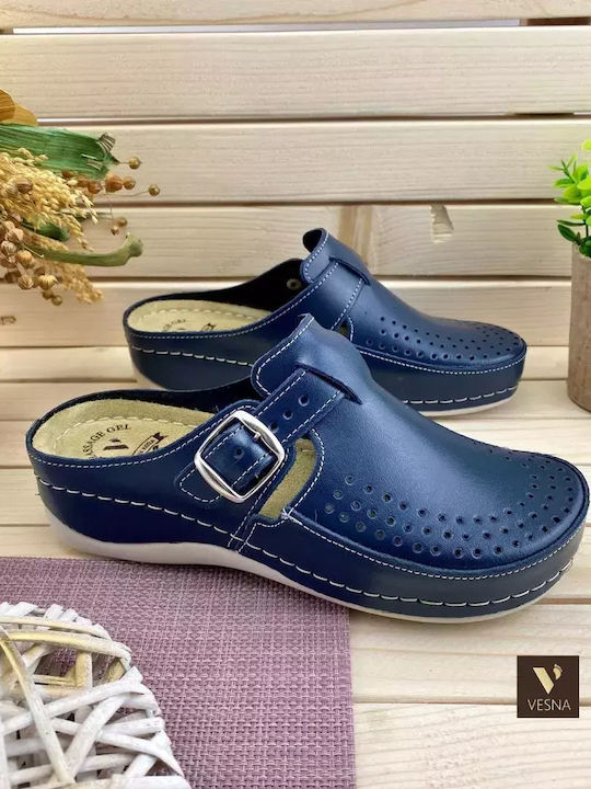 Vesna Women's Leather Anatomic Clogs Blue