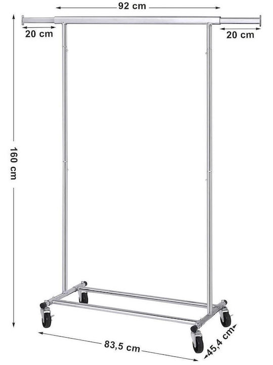 Songmics Wheeled Floor Garment Rack made of Metal Gray 92x45.4x160cm