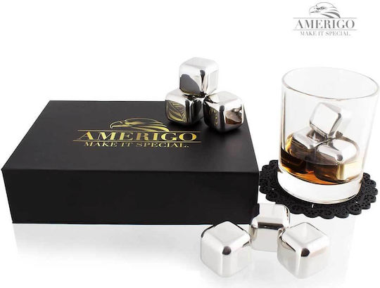 Whisky Stones Διακοσμητικά Παγάκια Ανοξείδωτα με Σουβέρ & Τσιμπίδα 11τμχ