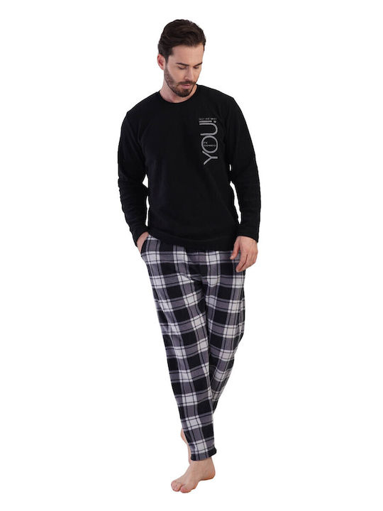 Vienetta Secret Χειμερινή Καρό Ανδρική Μπλούζα Πιτζάμας Fleece Μαύρο Vienetta Secret Χειμερινή Καρό Ανδρική Μπλούζα Πιτζάμας Fleece Μαύρο