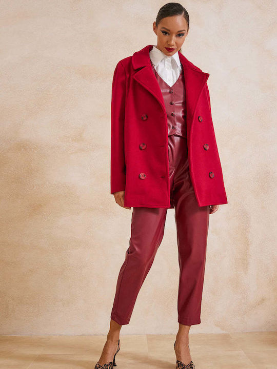 Women's Red Coat with Buttons