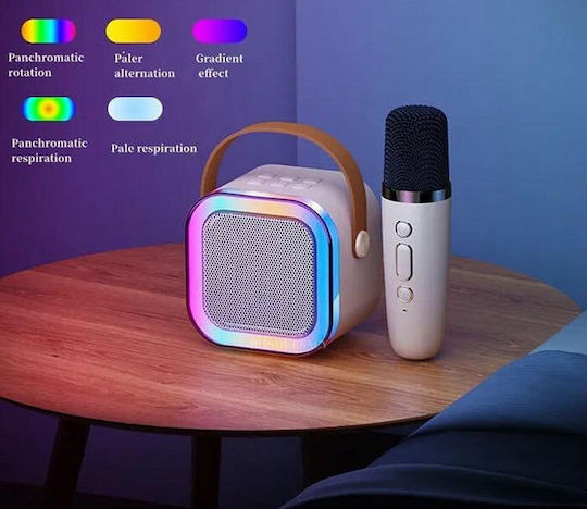 Boxă Karaoke cu Microfon Fără Fir și Efecte de Iluminare K12 810279_pi Roz