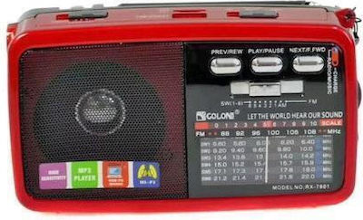 Golon RX-7600BT Portable Radio Rechargeable with Bluetooth and USB Red