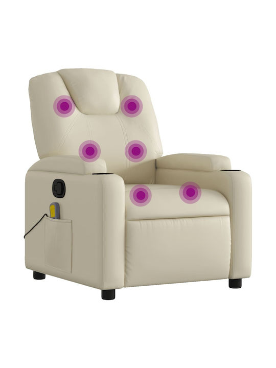 Πολυθρόνα Relax Massage με Υποπόδιο από Δερματίνη Κρεμ 74x88x97cm