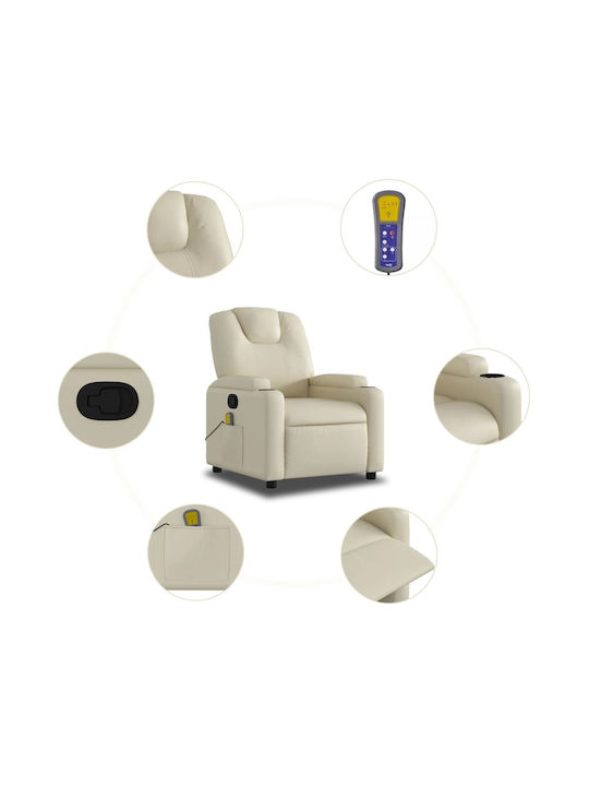 Πολυθρόνα Relax Massage με Υποπόδιο από Δερματίνη Κρεμ 74x88x97cm