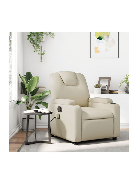 Πολυθρόνα Relax Massage με Υποπόδιο από Δερματίνη Κρεμ 74x88x97cm