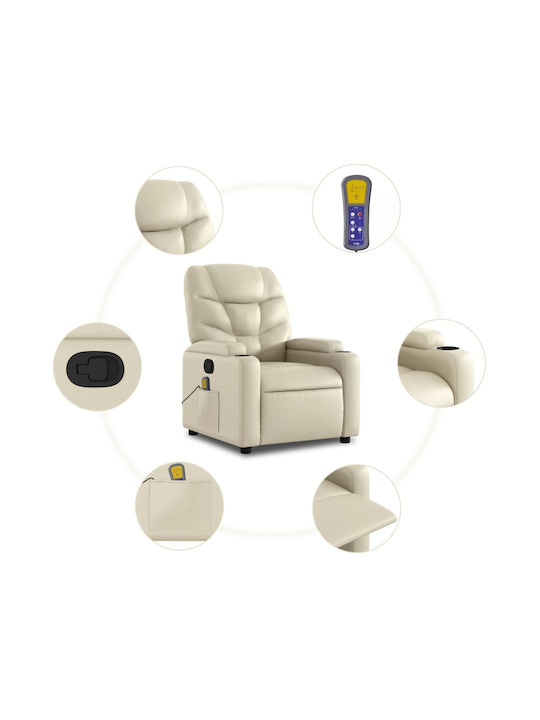 Relax Armchair Massage with Footstool from Leatherette Cream 74x89x100cm
