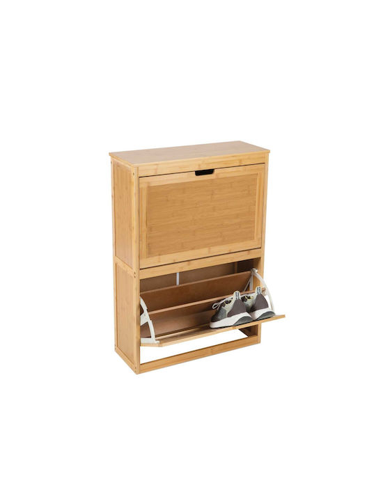 Bamboo Shoe Organizer with 2 Shelves Beige 63x24x81cm