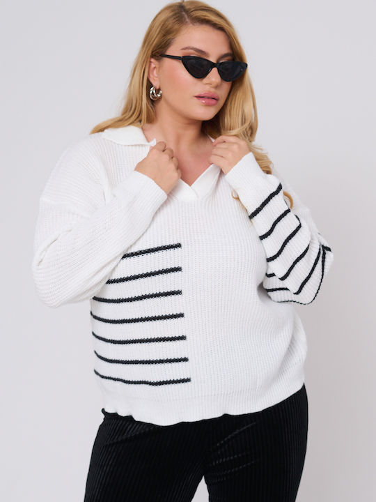 Women's Blouse Long Sleeve Striped White