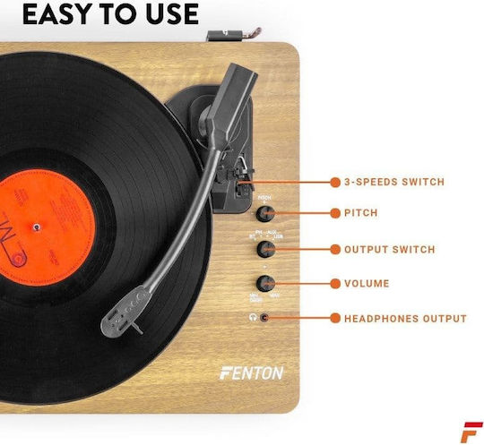 Fenton RP162 102.164 Turntables with Preamp and Built-in Speakers Light Wood