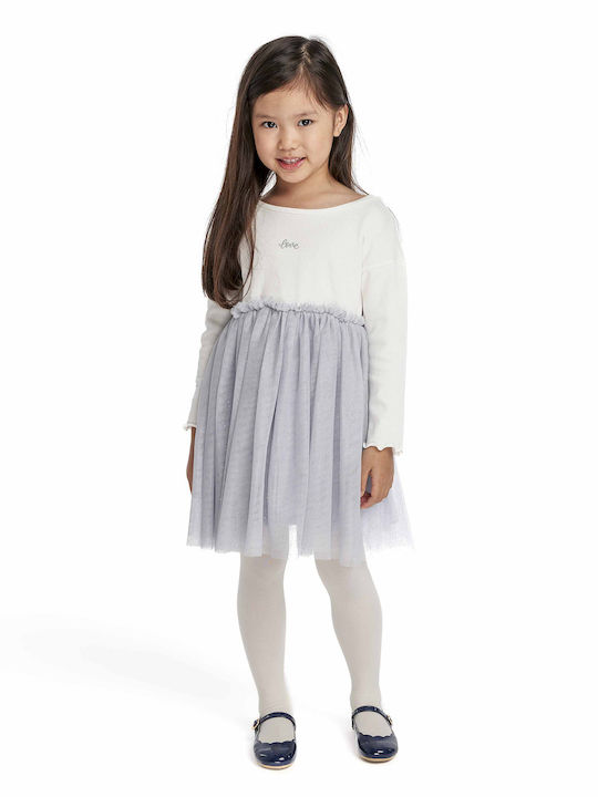 Minoti Kids Dress Tulle Long Sleeve LEFKO/SILVER