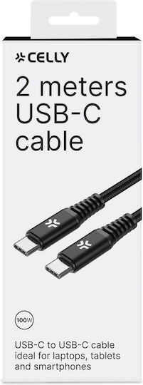 Celly USB 2.0 Cable USB-C male - USB-C 100W Black 2m (USBCUSBC100WBK)