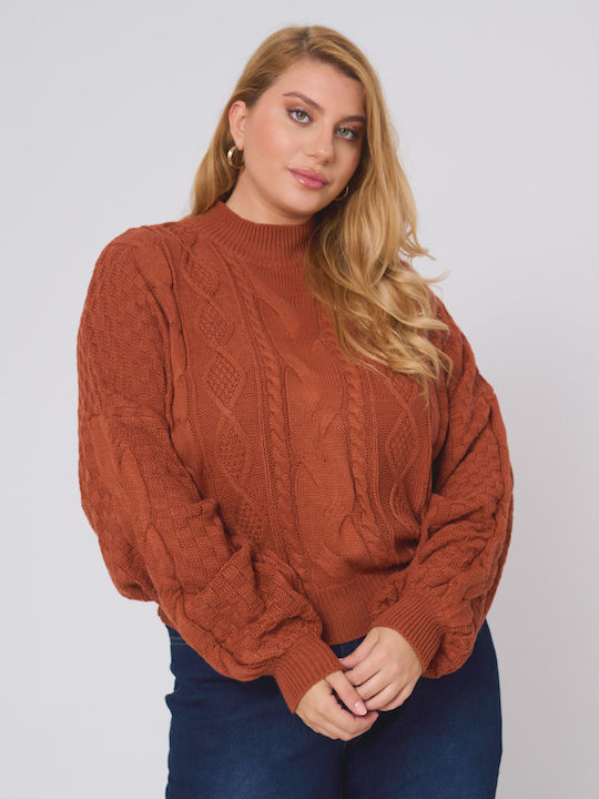 Damen Bluse Langärmelig Rollkragenpullover Braun