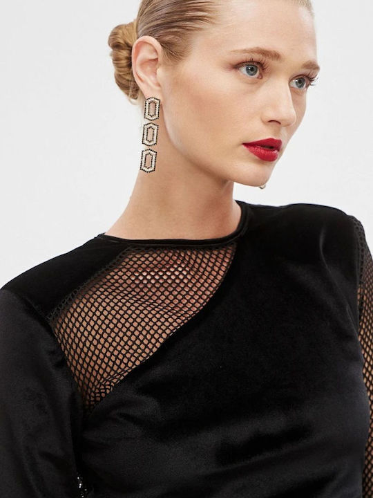 Mini Evening Dress Velvet with Sheer Black