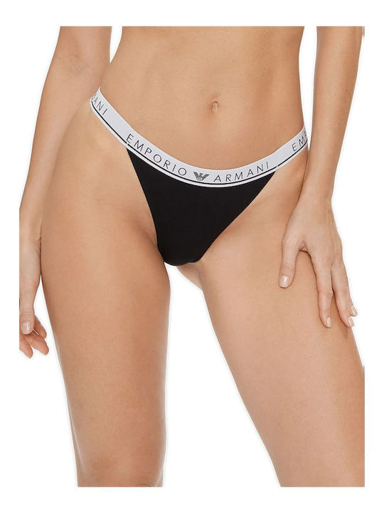 Armani Jeans Cotton Women's String 2Pack Black