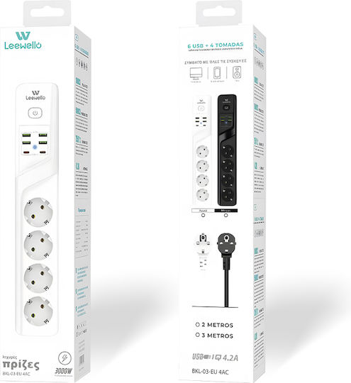 Leewello Power Strip with Surge Protection with 4 USB-A and 2 USB-C