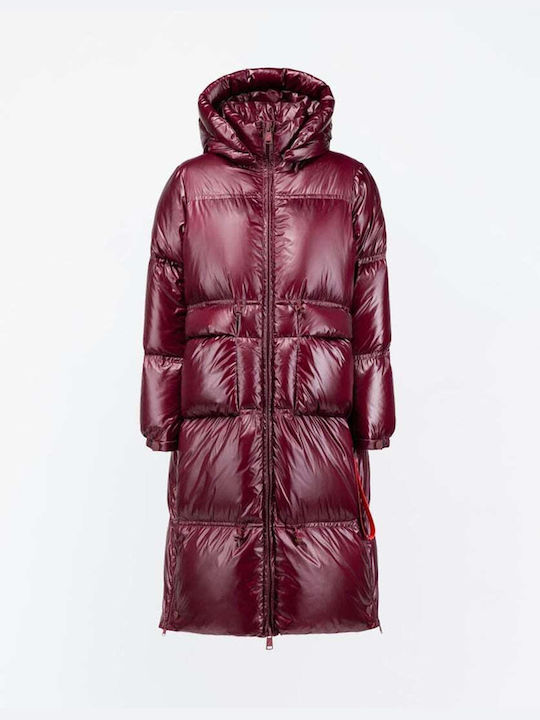 Alter eGo Women's Short Puffer Jacket for Winter Burgundy