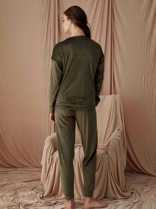 PJM Winter Damen Pyjama-Set Samt Green