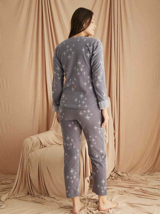 PJM Winter Damen Pyjama-Set Vlies Grey