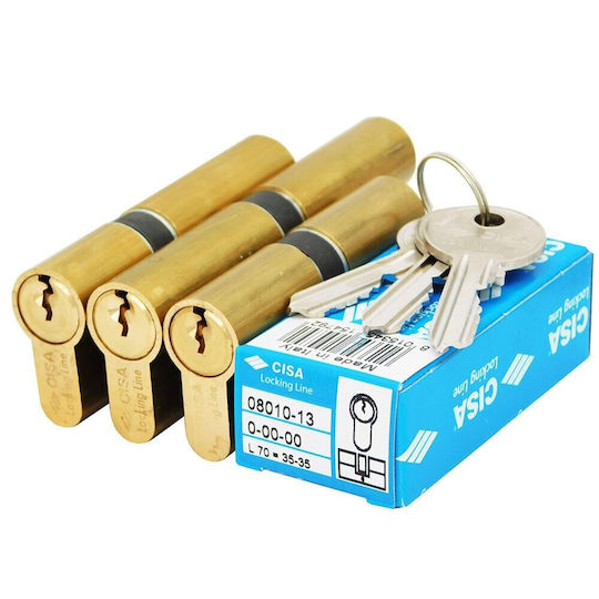 Cisa Lock Cylinder 70mm with 3 Keys Gold