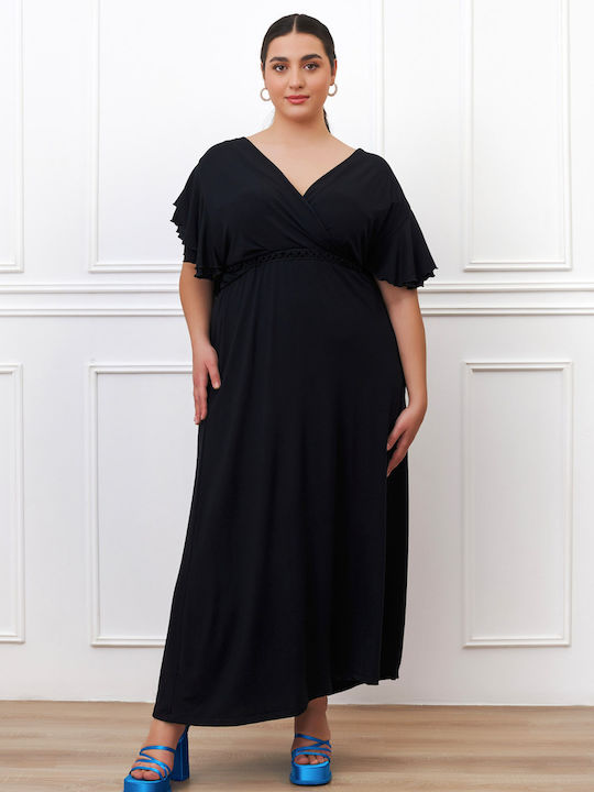 Jucita Maxi Dress Wrap with Ruffle Black